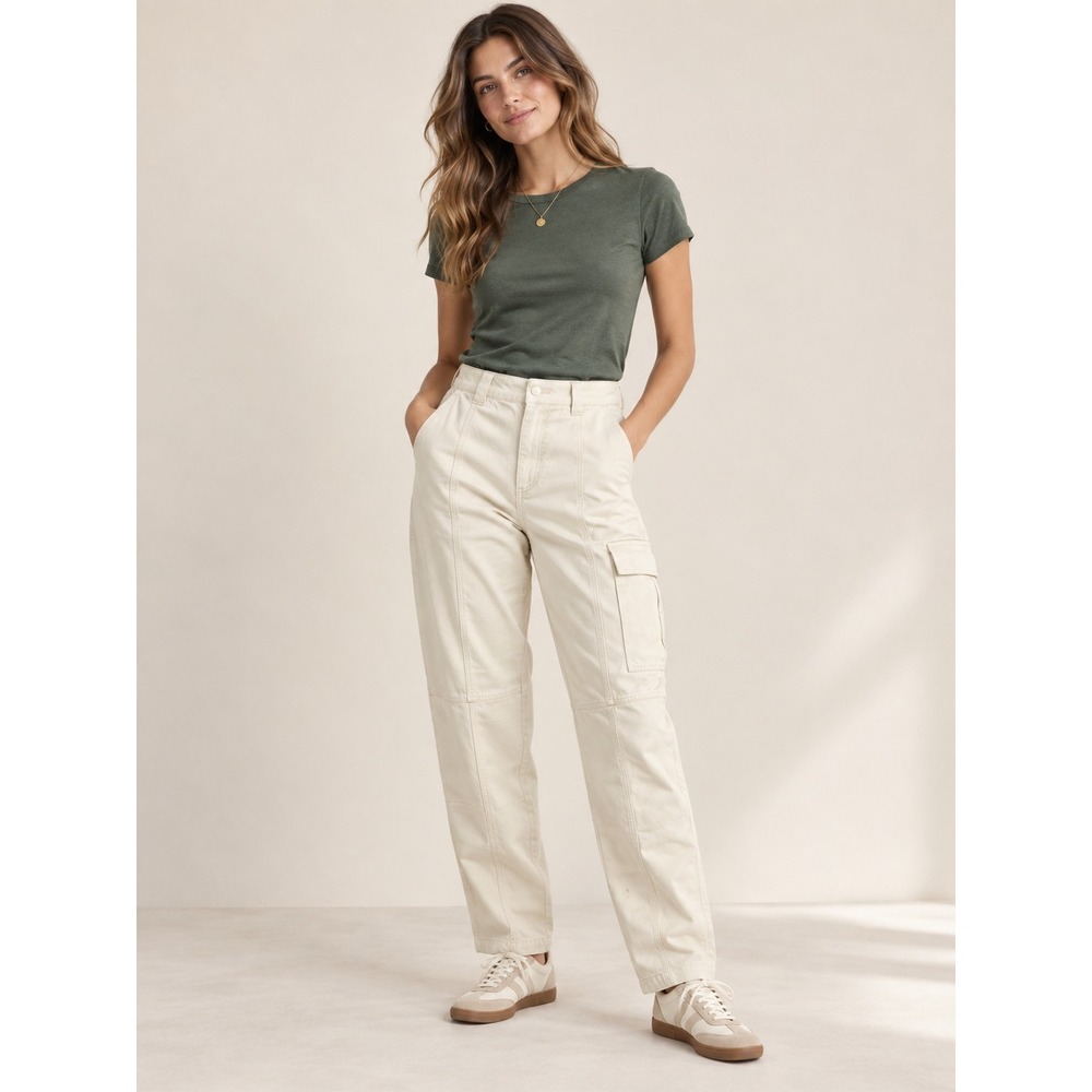 Woolrich x Target Cream Cargo Pants Straight Leg High Rise Utility Trousers 4